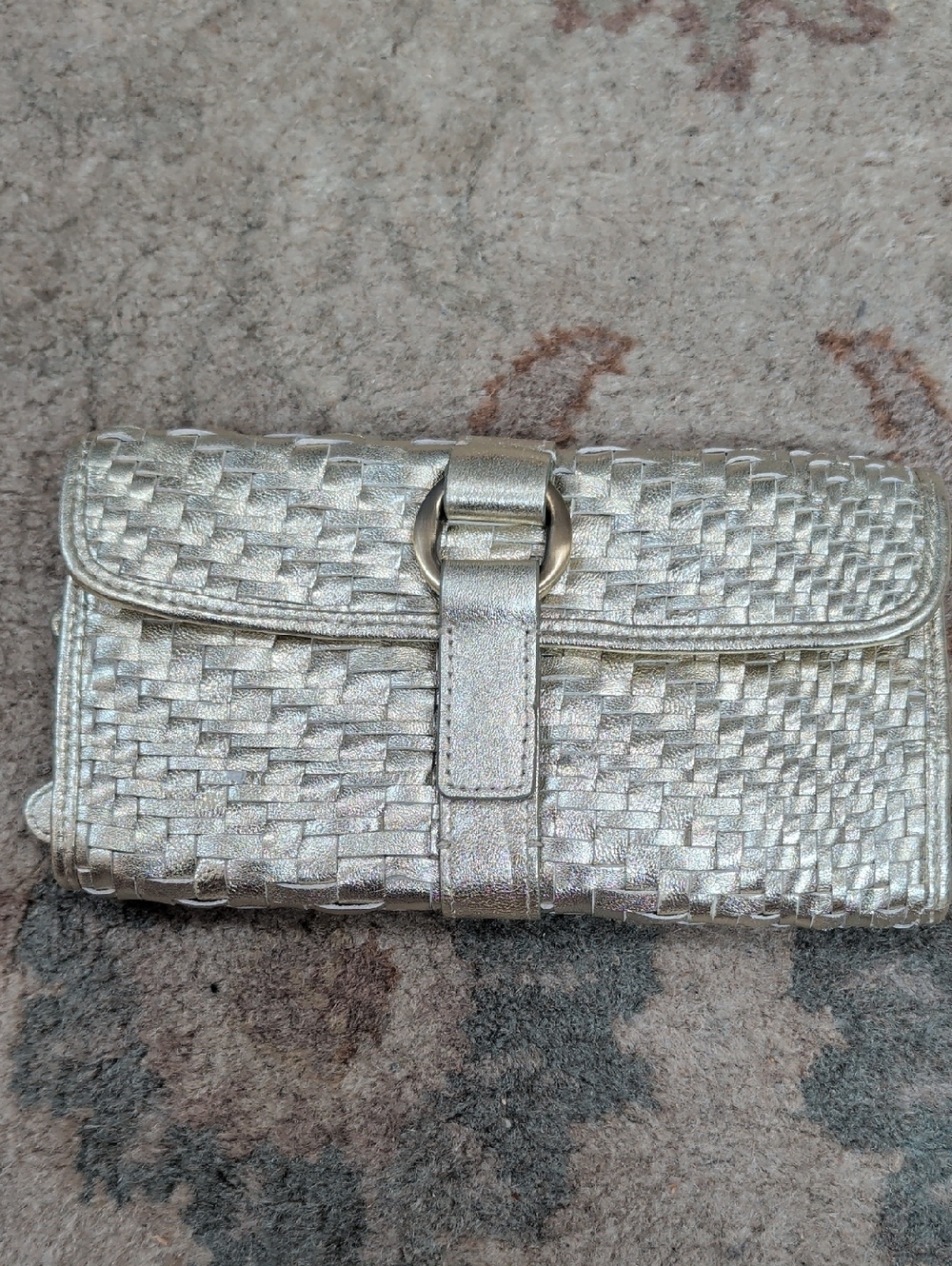 Cole Haan Gold Silver Woven Travel Jewelry Clutch Wallet - Metallic Women’s Bag